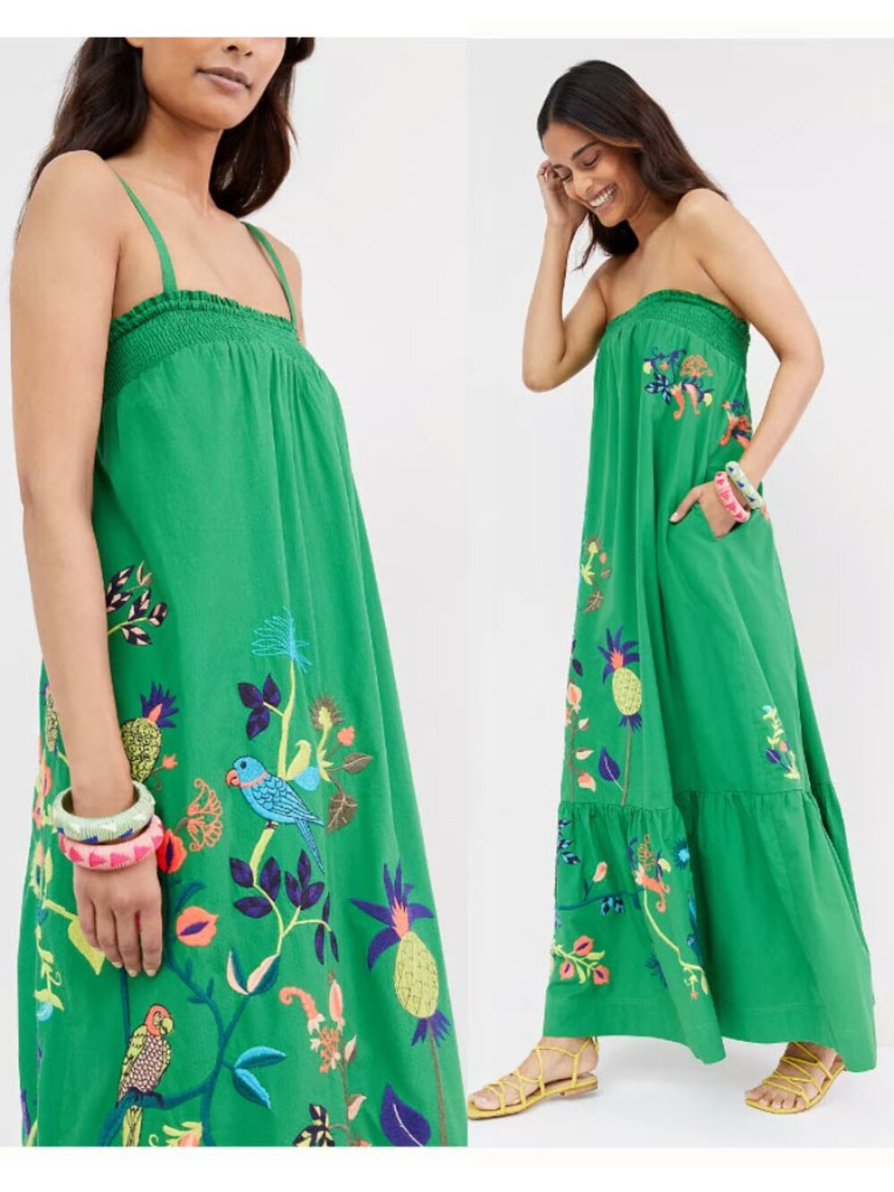 Anthropologie Green Embroidery Dress Size M